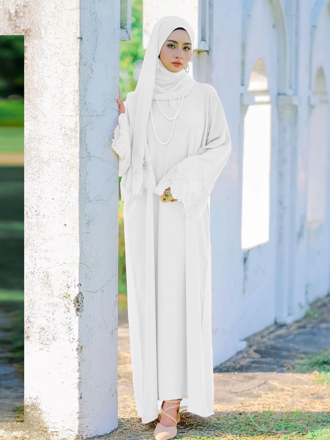 Floral Cut-Work Abaya Dress W/ Hijab