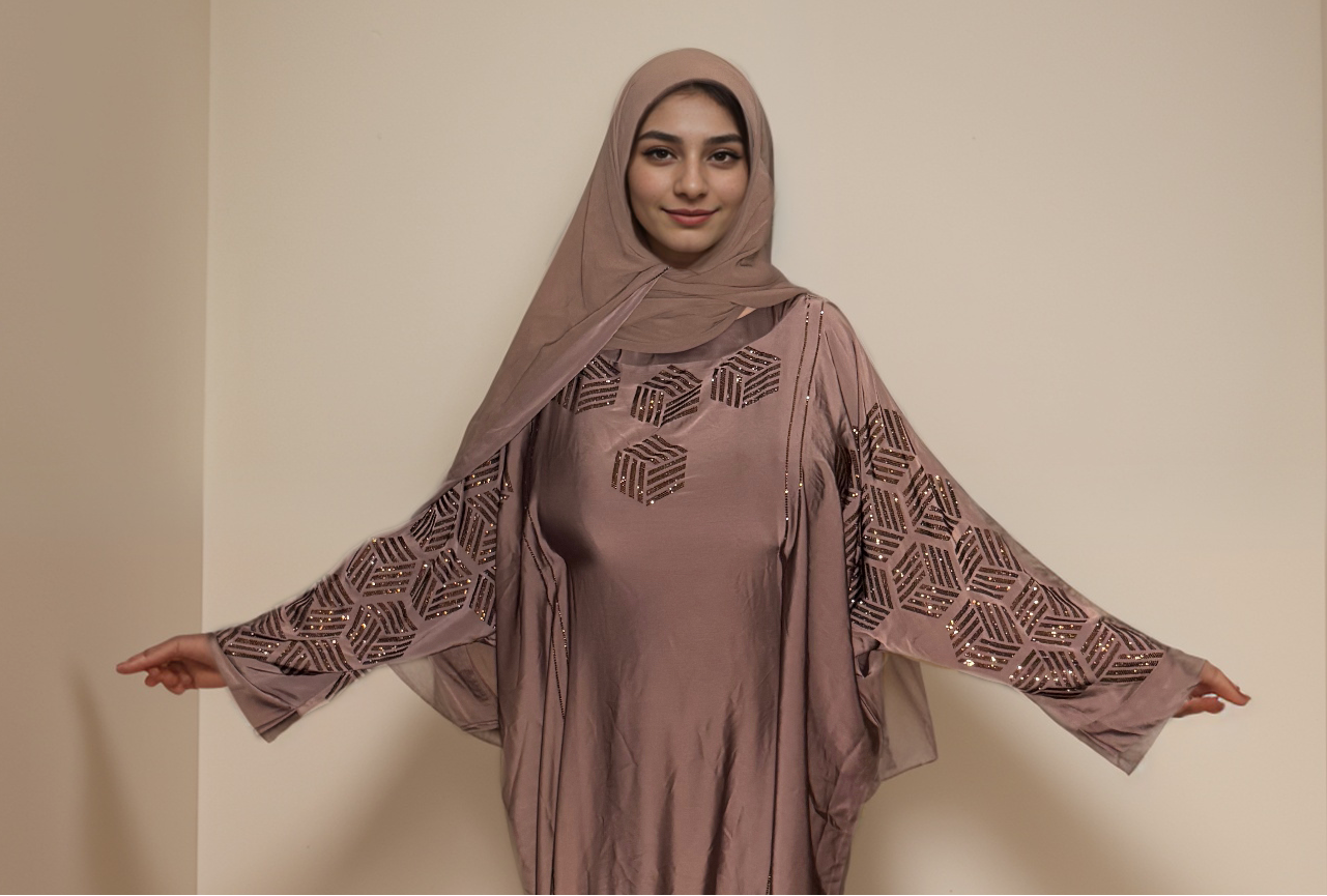 Myra - Embellished Inner Tie Farasha - Chai