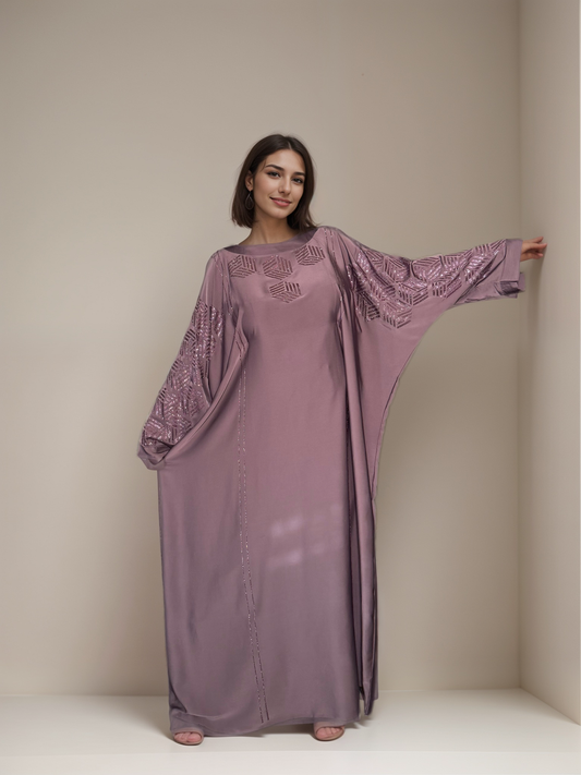 Myra - Embellished Inner Tie Farasha - Dark Mauve