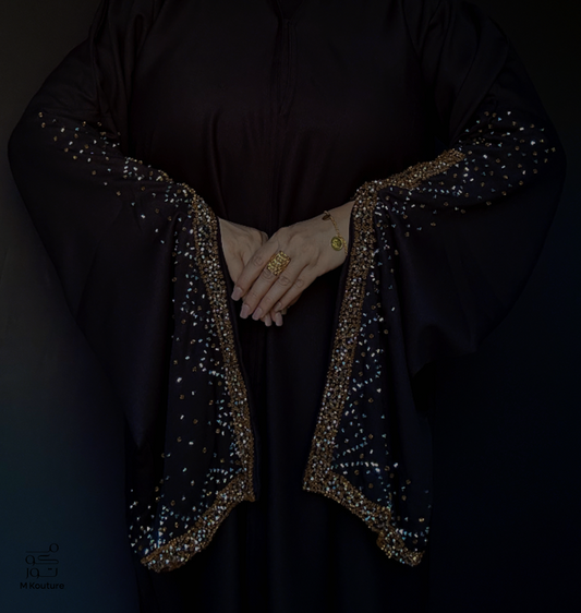 Nouria (Gold) - Open Abaya with Hand Crafted Glass Beadwork