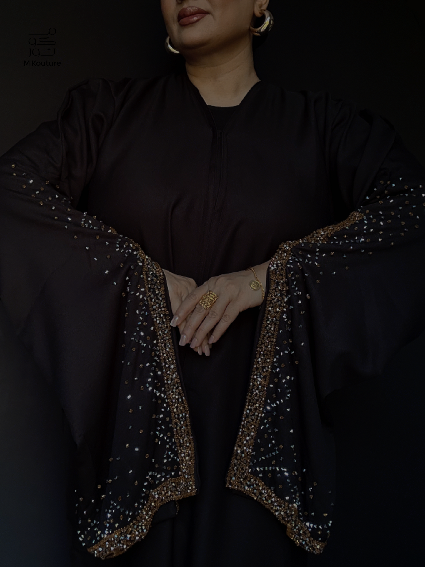 Nouria (Gold) - Open Abaya with Hand Crafted Glass Beadwork