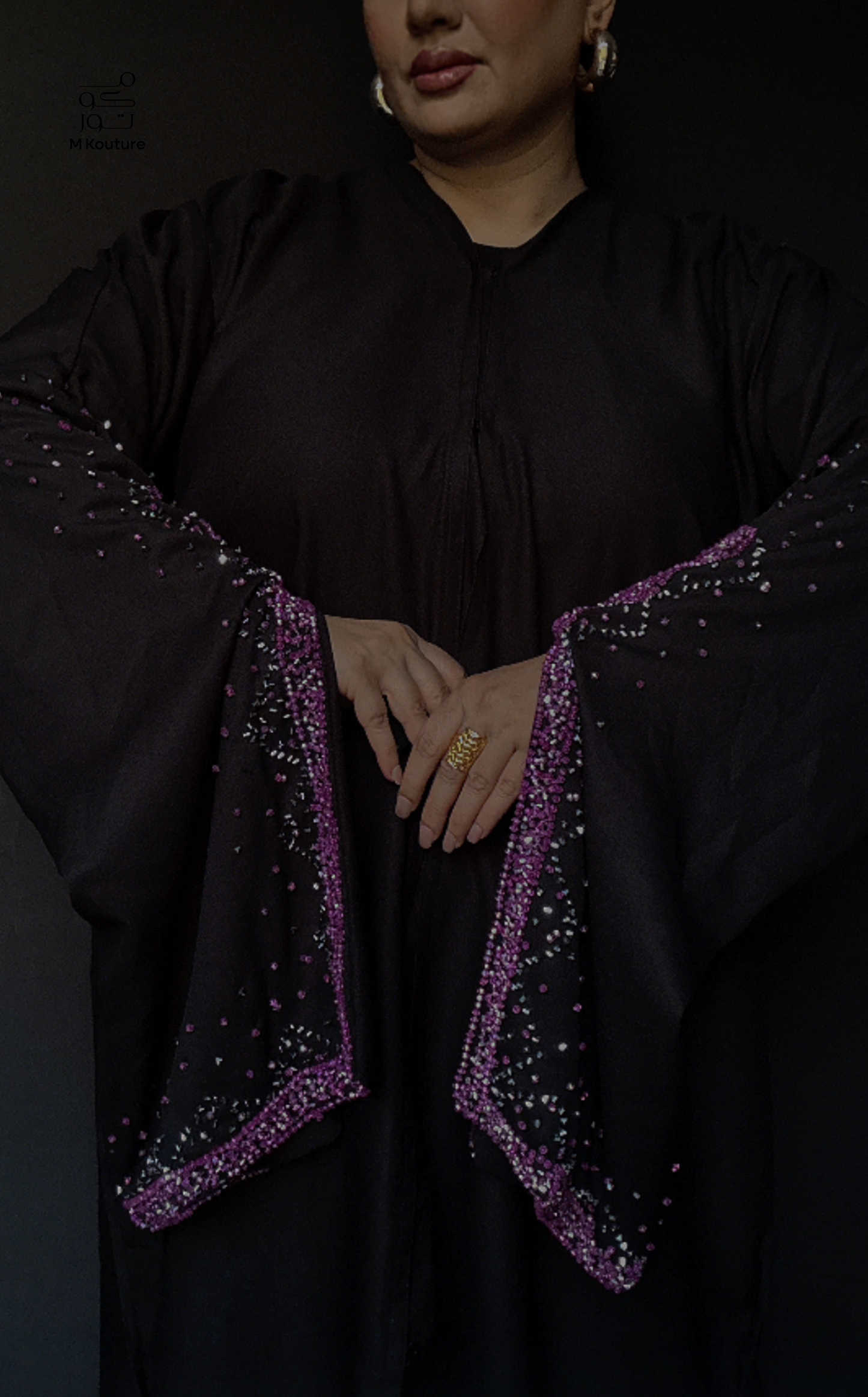 Nouria (Pink) - Open Abaya with Hand Crafted Glass Beadwork