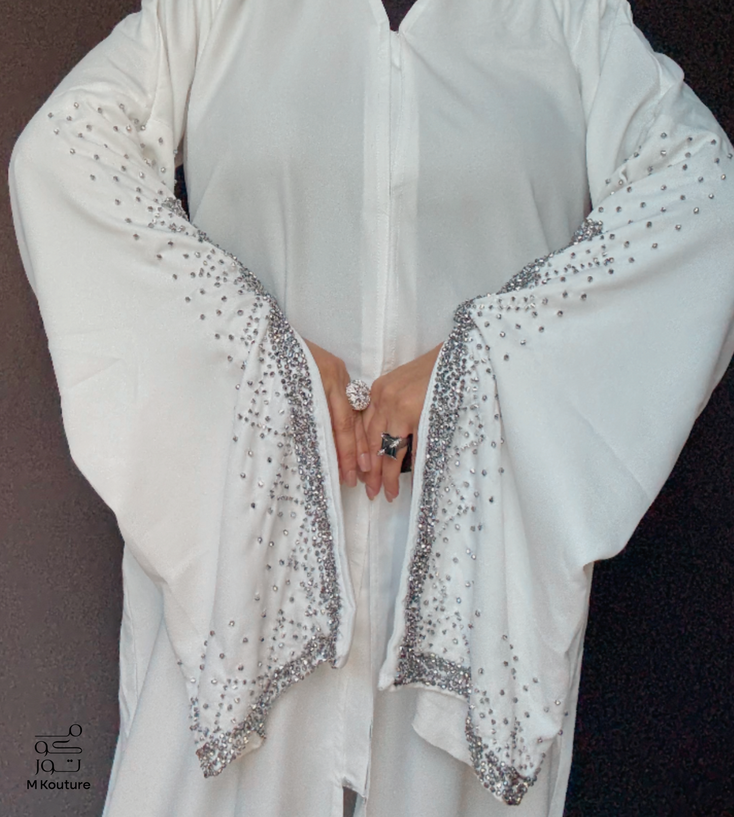 Nouria (White) - Open Abaya with Hand Crafted Glass Beadwork