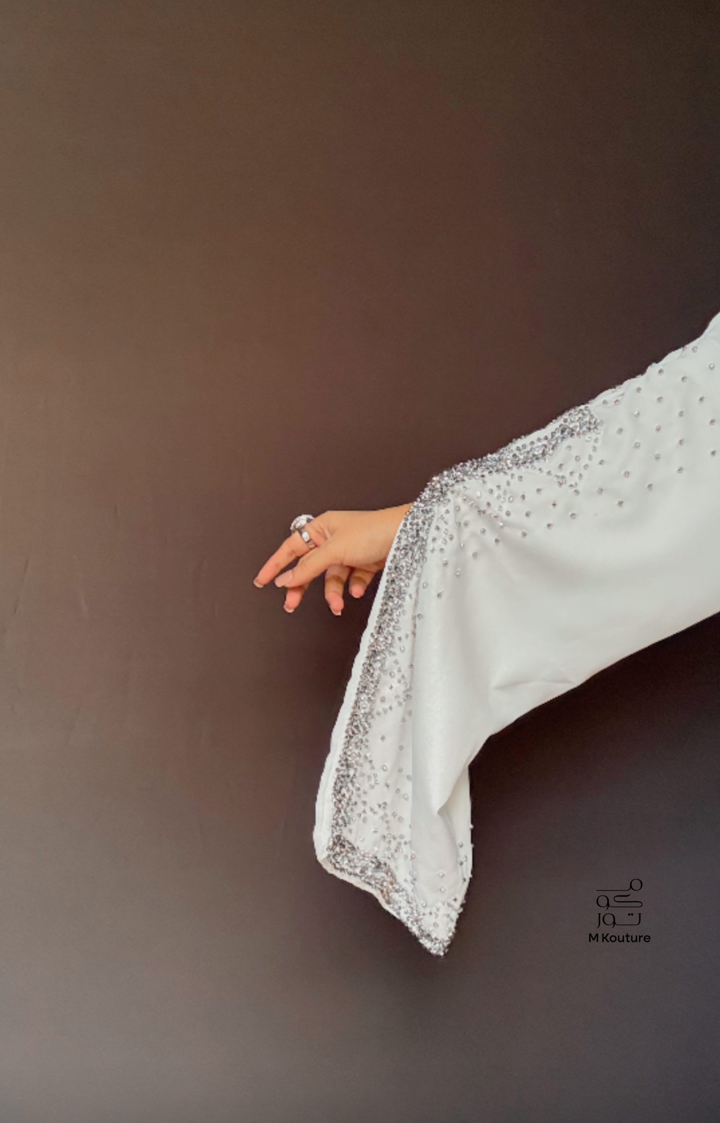Nouria (White) - Open Abaya with Hand Crafted Glass Beadwork