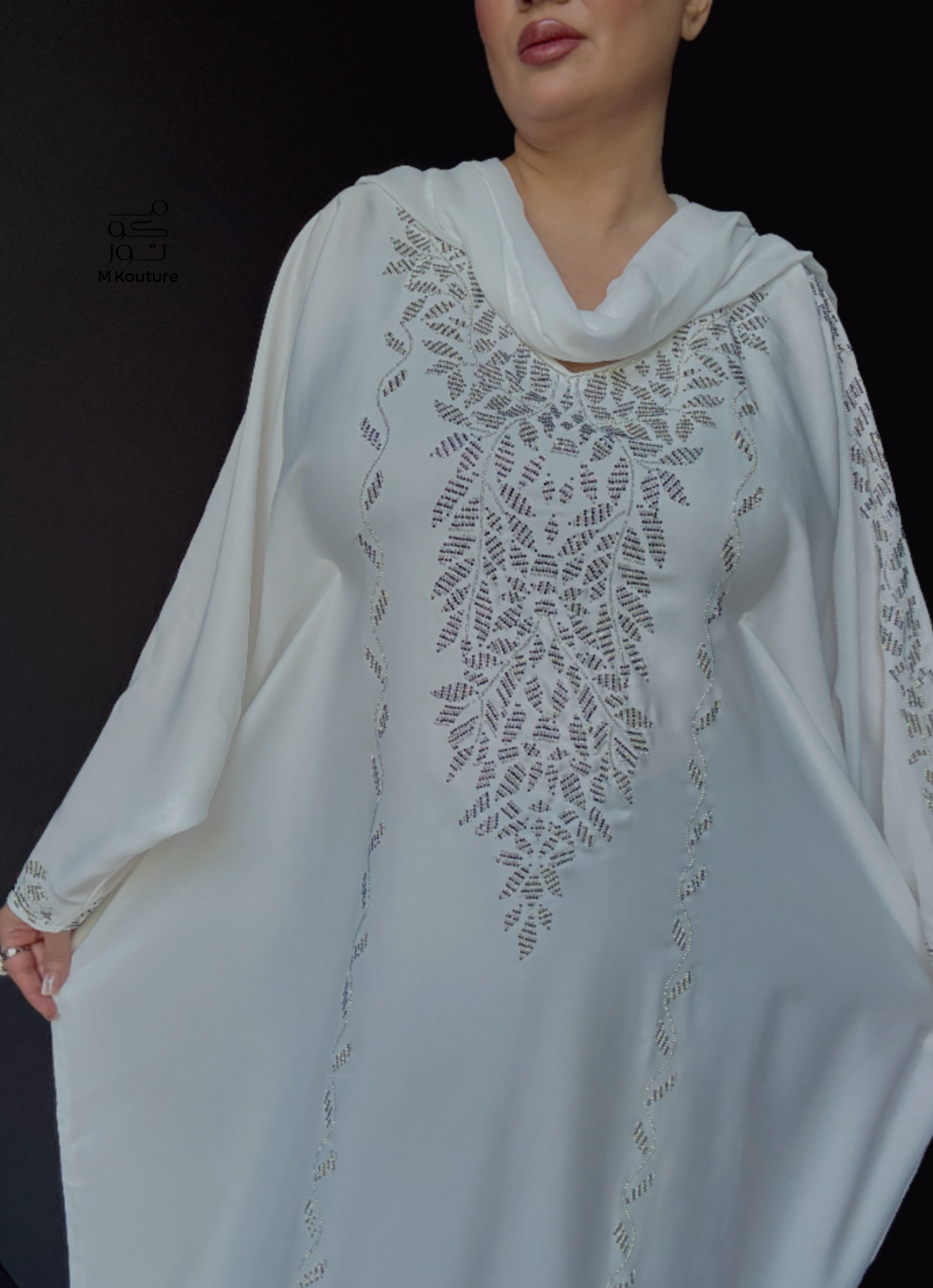 Safiya (White) - Kaftan with Hand Crafted Glass Beadwork