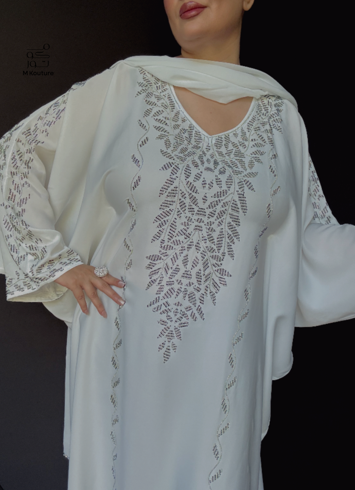 Safiya (White) - Kaftan with Hand Crafted Glass Beadwork