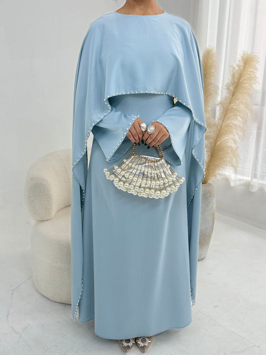 Ahlem - Pearl Beaded Cape Satin Dress