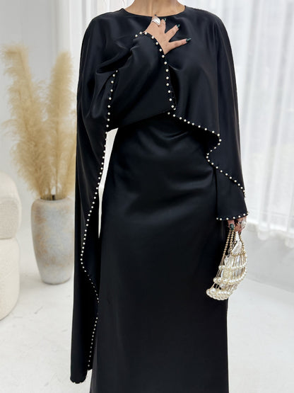 Ahlem - Pearl Beaded Cape Satin Dress