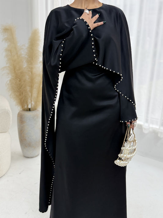 Ahlem - Pearl Beaded Cape Satin Dress
