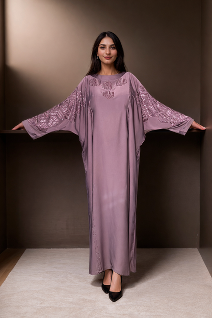 Myra - Embellished Inner Tie Farasha - Dark Mauve