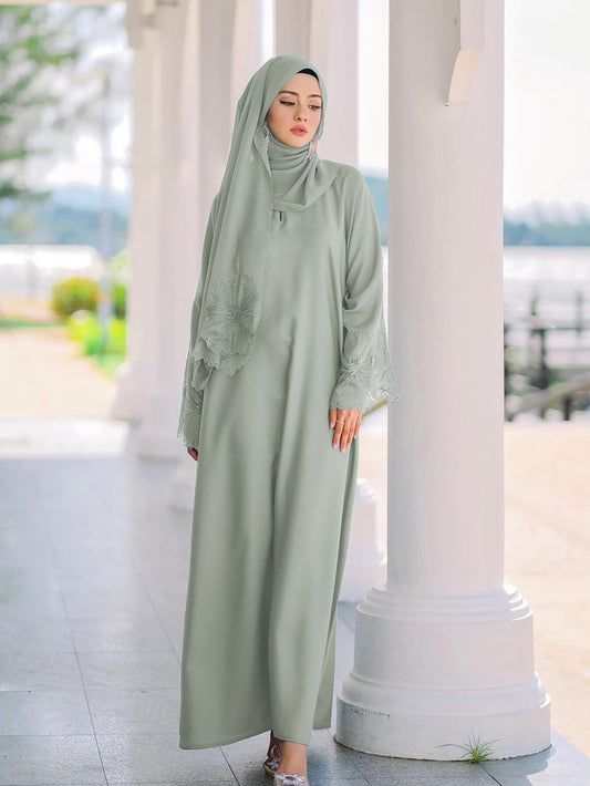 Floral Cut-Work Abaya Dress W/ Hijab