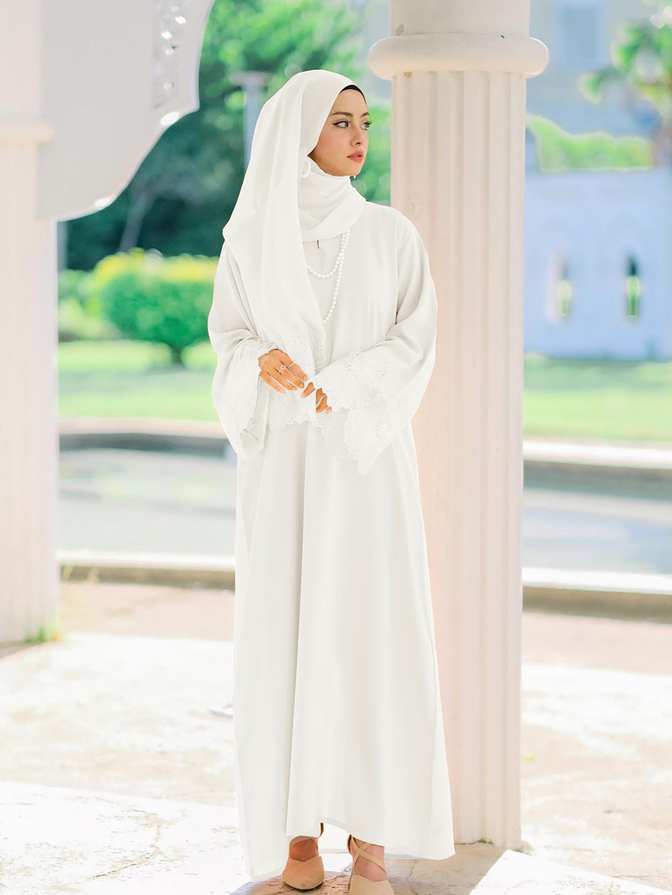 Floral Cut-Work Abaya Dress W/ Hijab