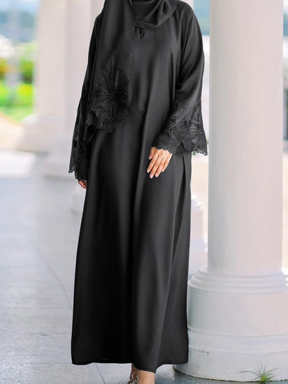 Floral Cut-Work Abaya Dress W/ Hijab