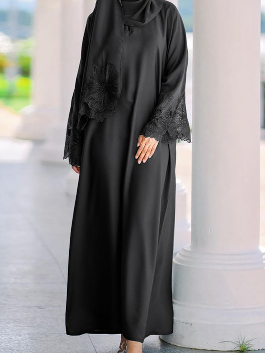 Floral Cut-Work Abaya Dress W/ Hijab