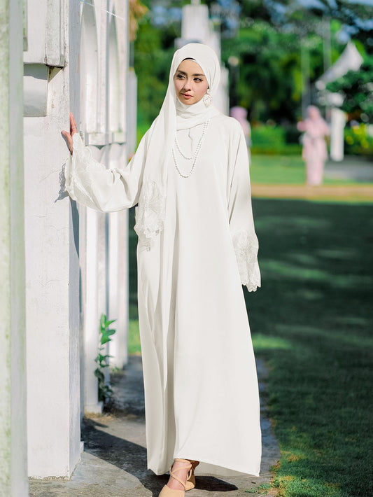 Floral Cut-Work Abaya Dress W/ Hijab