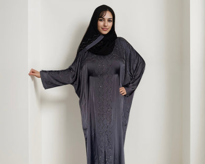Adara - Embellished Inner-Tie Farasha - Dark Gray