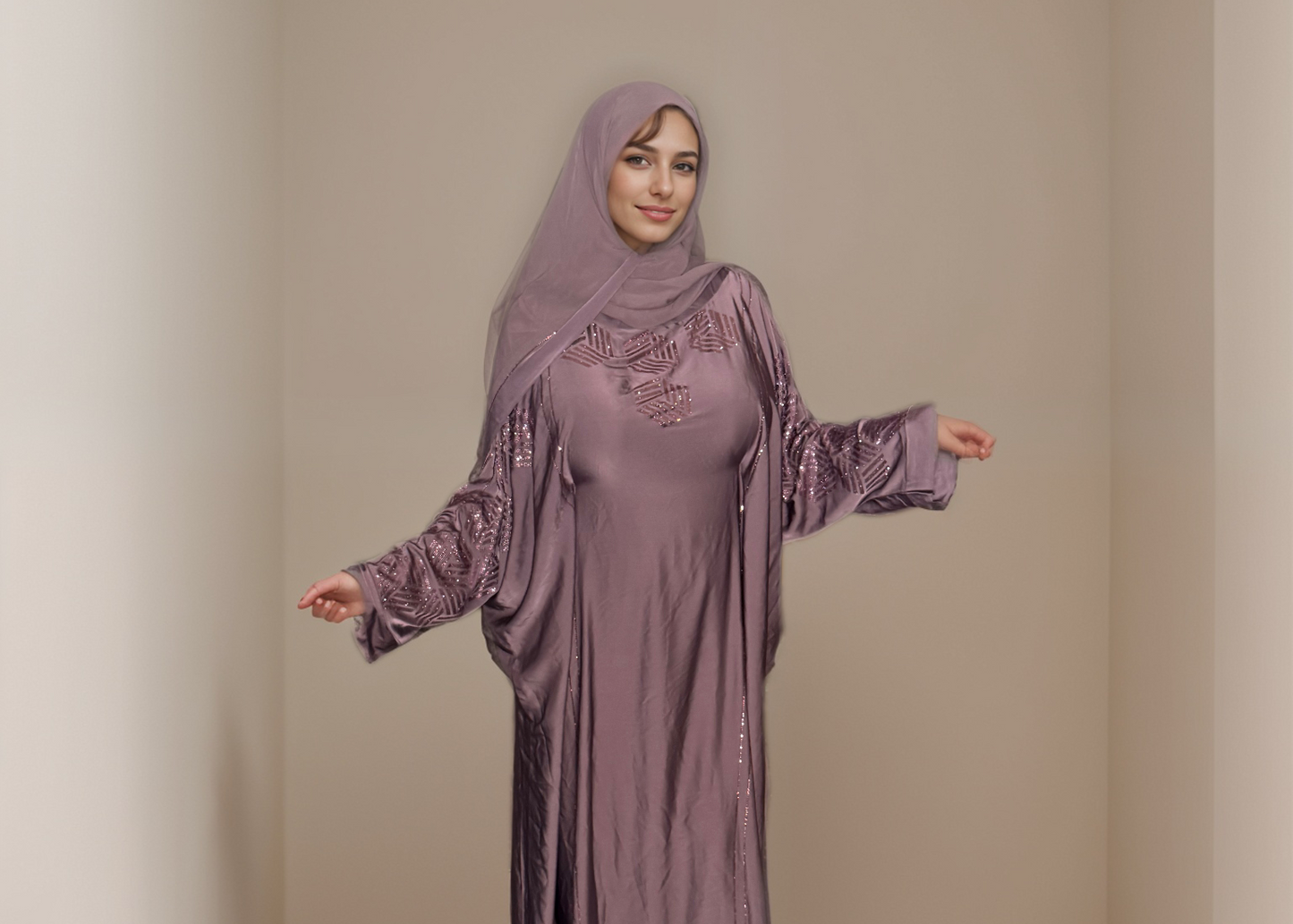 Myra - Embellished Inner Tie Farasha - Dark Mauve