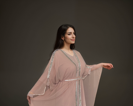 Rawan - 2 Piece Saudi Kaftan - Powder Pink