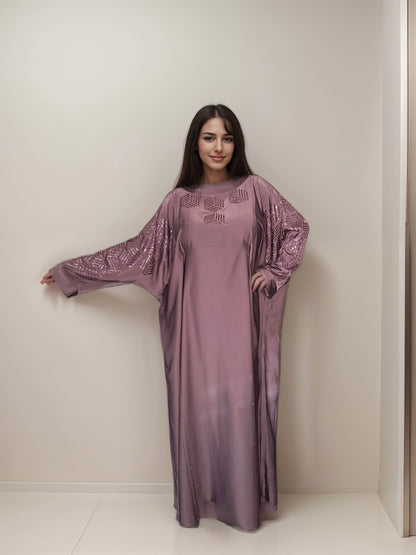 Myra - Embellished Inner Tie Farasha - Dark Mauve