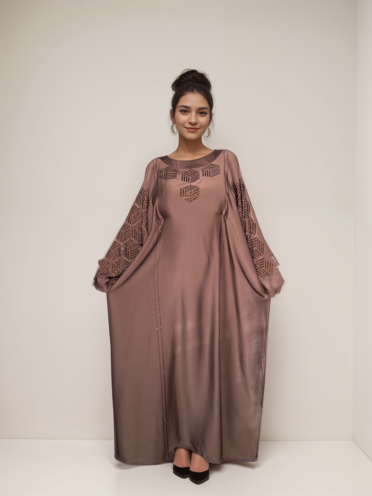 Myra - Embellished Inner Tie Farasha - Chai