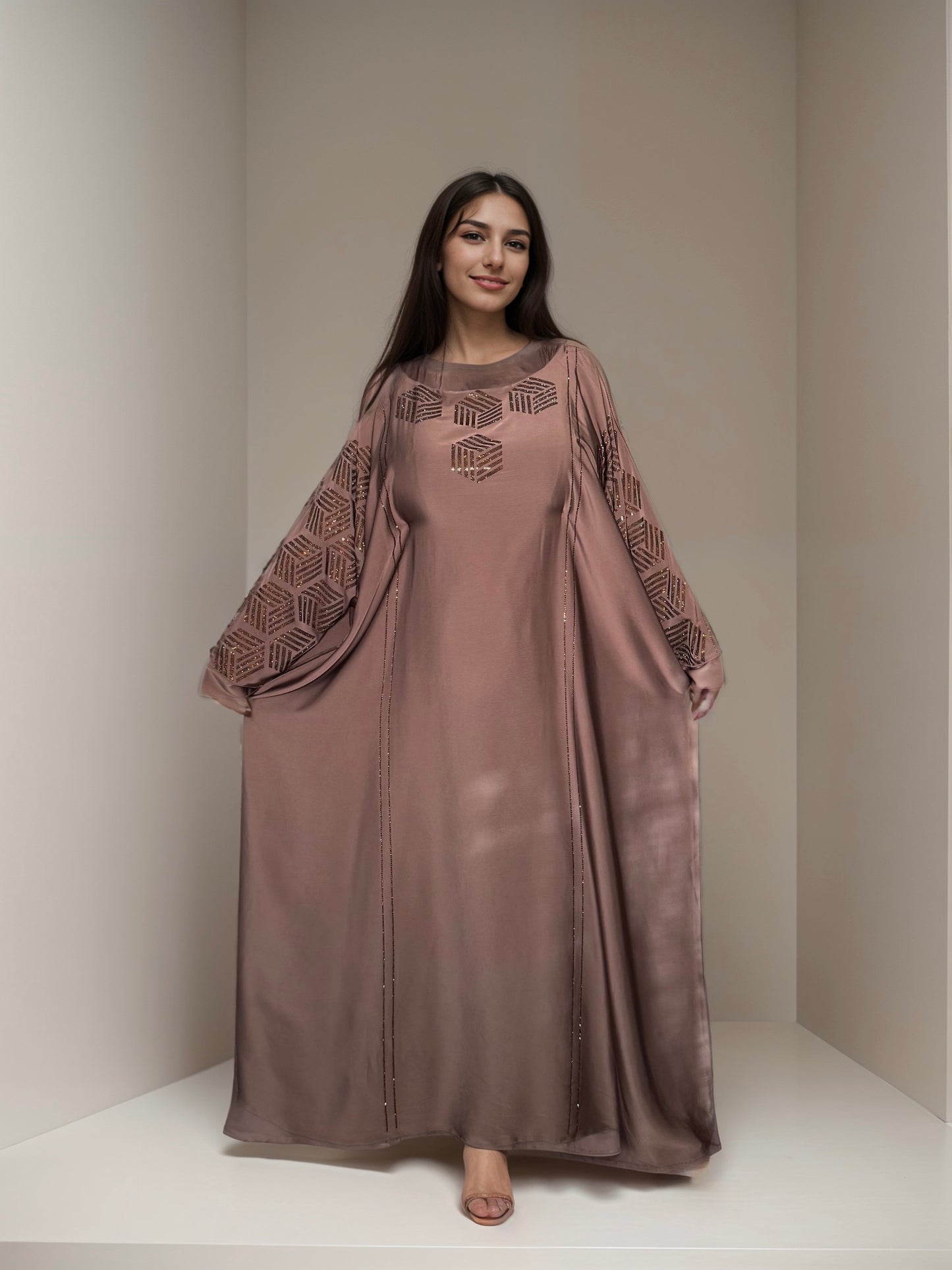 Myra - Embellished Inner Tie Farasha - Chai