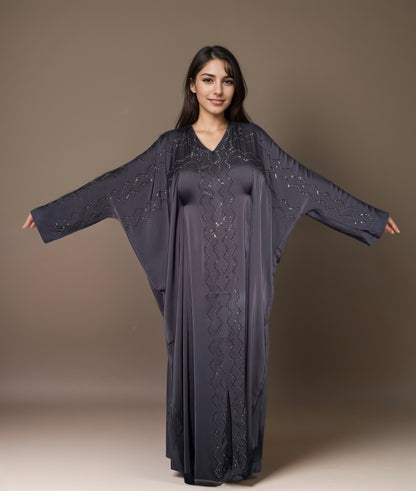 Adara - Embellished Inner-Tie Farasha - Dark Gray
