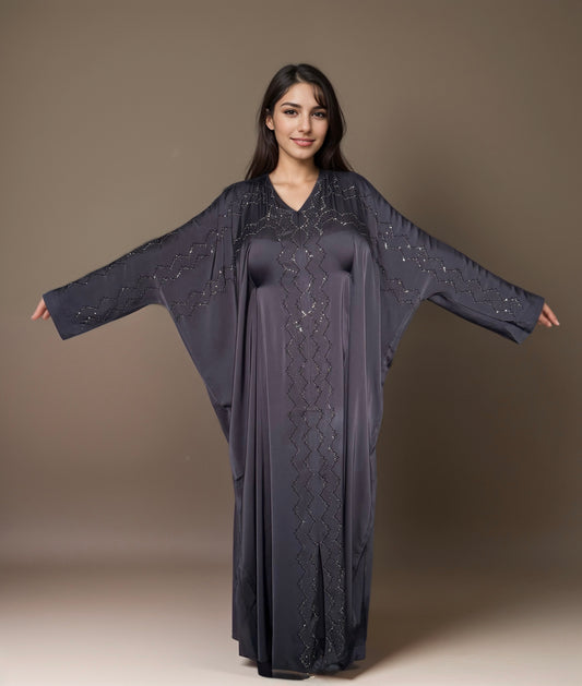 Adara - Embellished Inner-Tie Farasha - Dark Gray