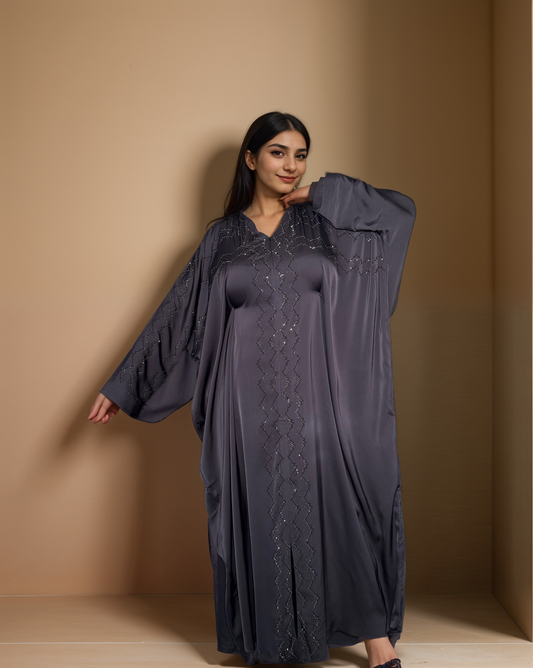 Adara - Embellished Inner-Tie Farasha - Dark Gray