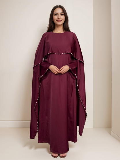 Ahlem - Pearl Beaded Cape Satin Dress