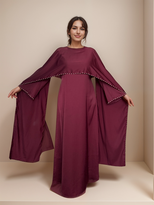 Ahlem - Pearl Beaded Cape Satin Dress