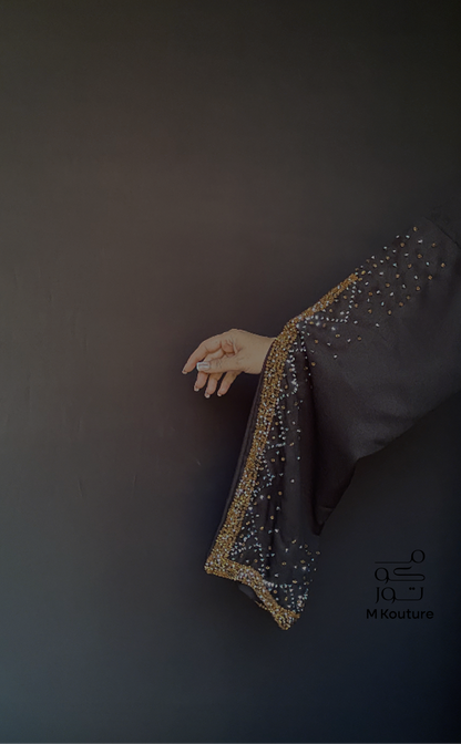 Nouria (Gold) - Open Abaya with Hand Crafted Glass Beadwork