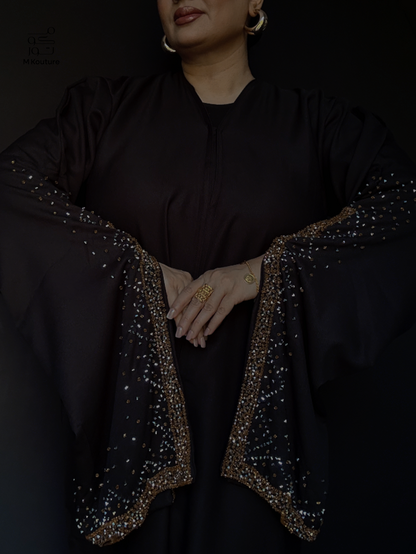 Nouria (Gold) - Open Abaya with Hand Crafted Glass Beadwork