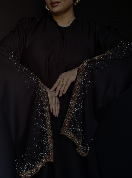 Nouria (Gold) - Open Abaya with Hand Crafted Glass Beadwork