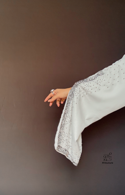 Nouria (White) - Open Abaya with Hand Crafted Glass Beadwork