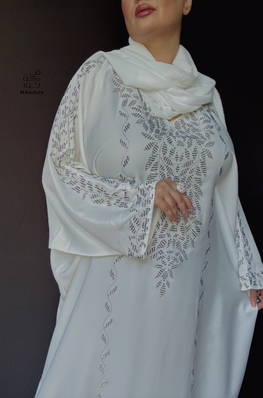 Safiya (White) - Kaftan with Hand Crafted Glass Beadwork