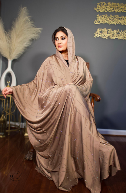 ALEEZA - Embellished Open Bisht Robe - Mocha Mousse