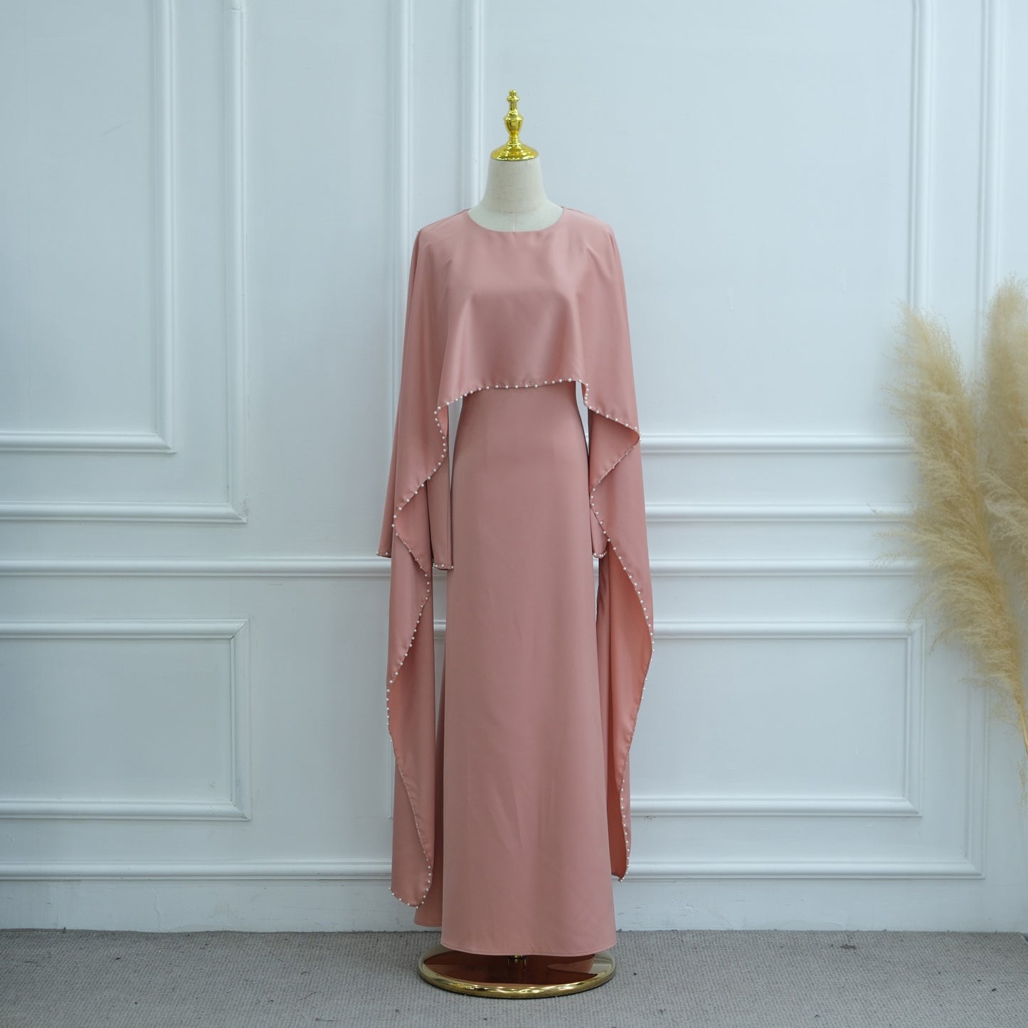 Ahlem - Pearl Beaded Cape Satin Dress