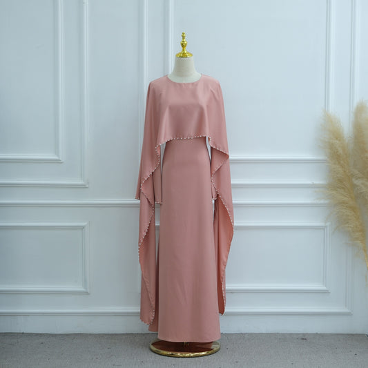 Ahlem - Pearl Beaded Cape Satin Dress