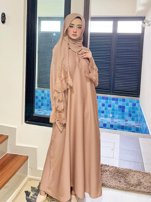 Floral Cut-Work Abaya Dress W/ Hijab