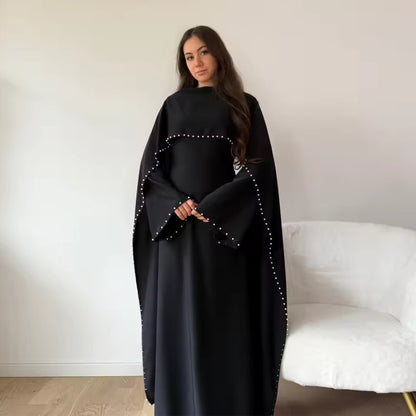 Ahlem - Pearl Beaded Cape Satin Dress