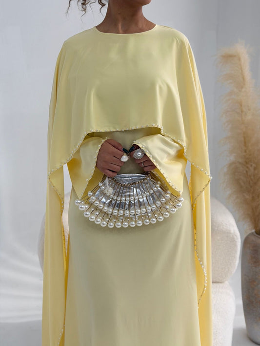 Ahlem - Pearl Beaded Cape Satin Dress