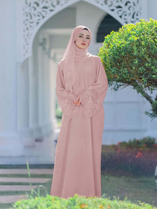 Floral Cut-Work Abaya Dress W/ Hijab